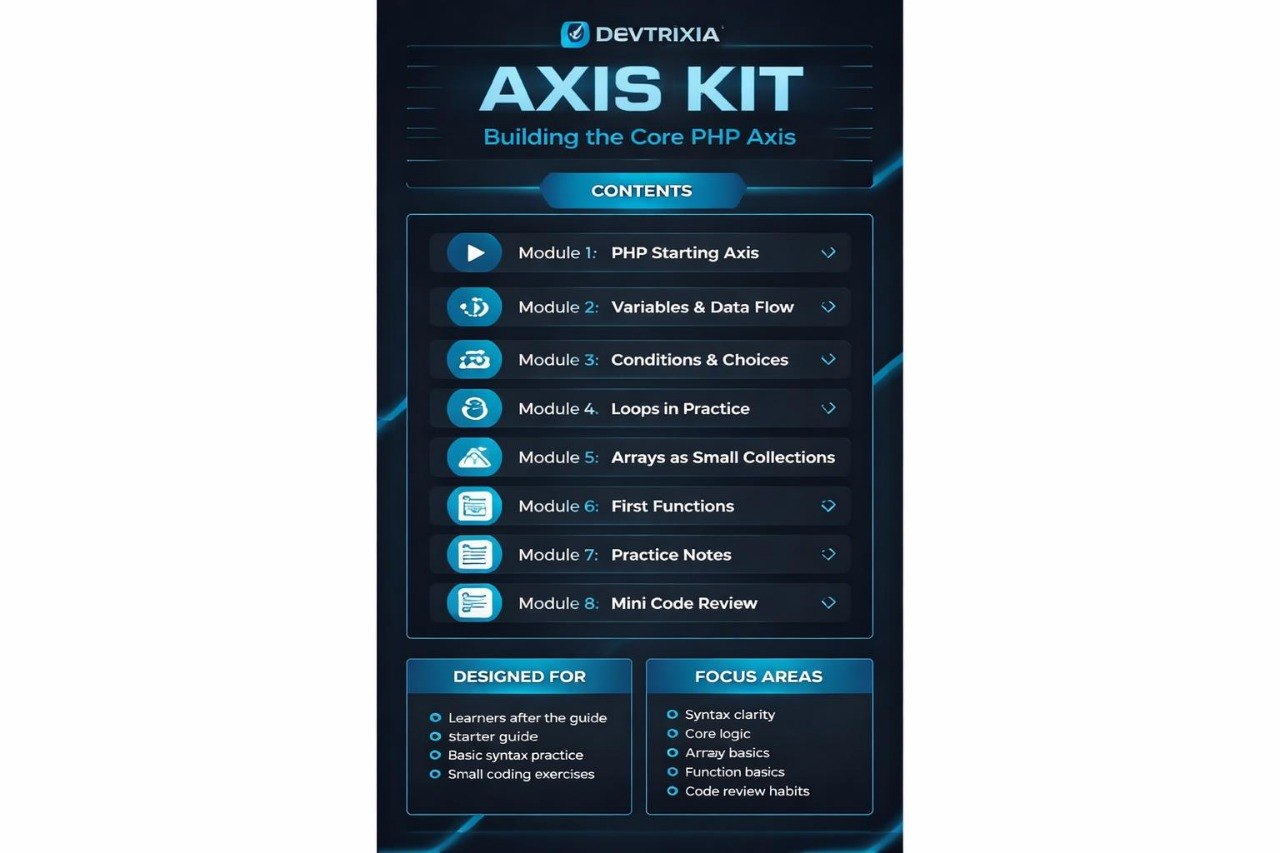Devtrixia Axis Kit content overview with modules on a dark background