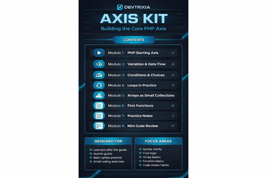 Devtrixia Axis Kit content overview with modules on a dark background