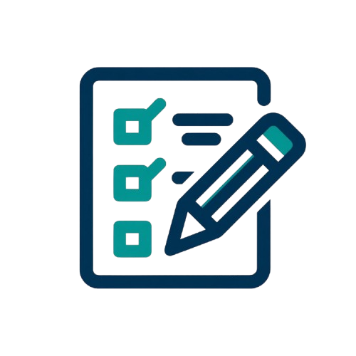 Icon of a pencil and a document with checkboxes on a white background