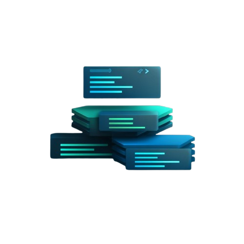 Stack of blue rectangular cards with text on a white background