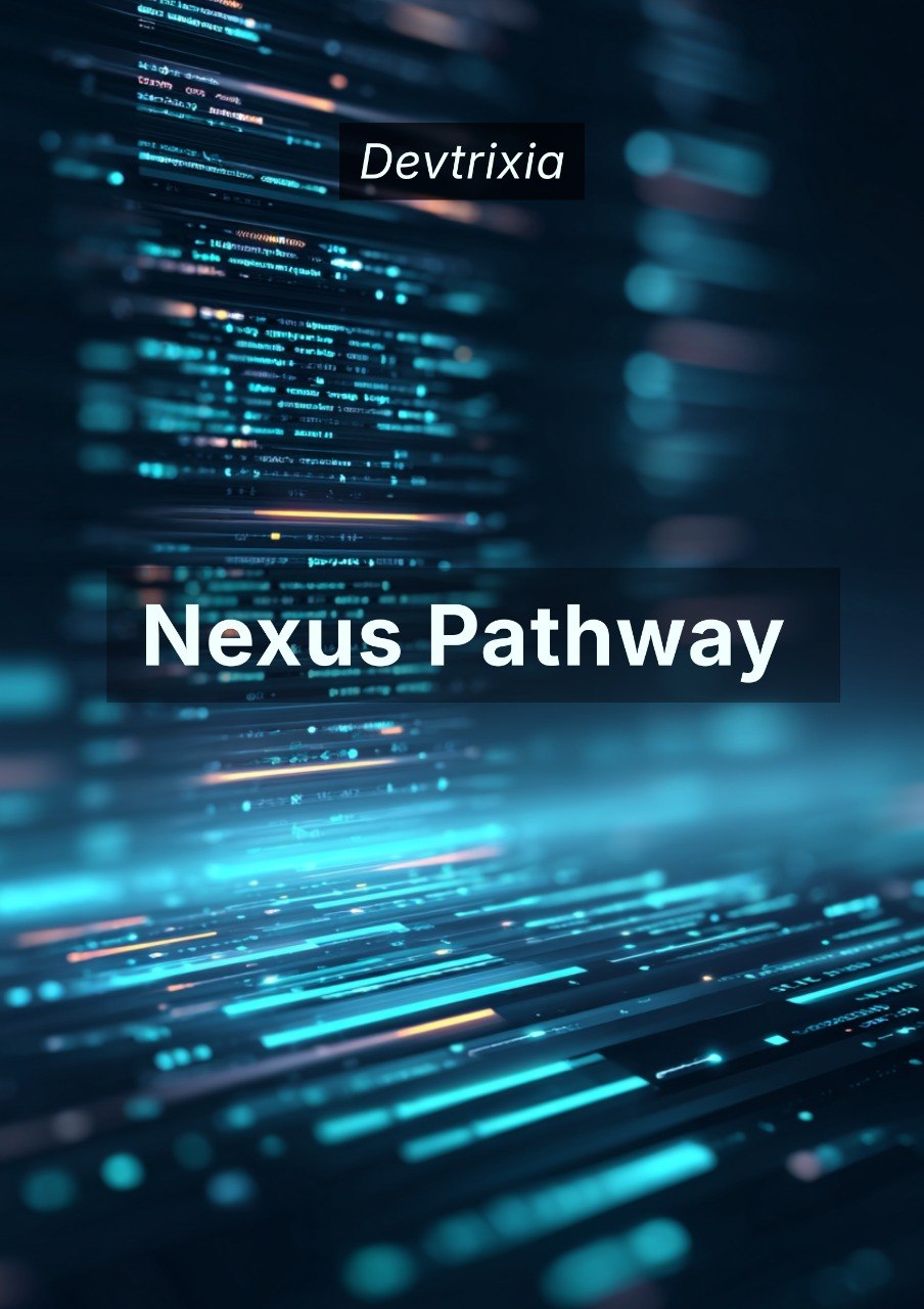 Futuristic digital pathway with 'Devtrixia Nexus Pathway' text