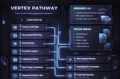 Diagram of 'Vertex Pathway' educational content structure with various topics and focus areas.